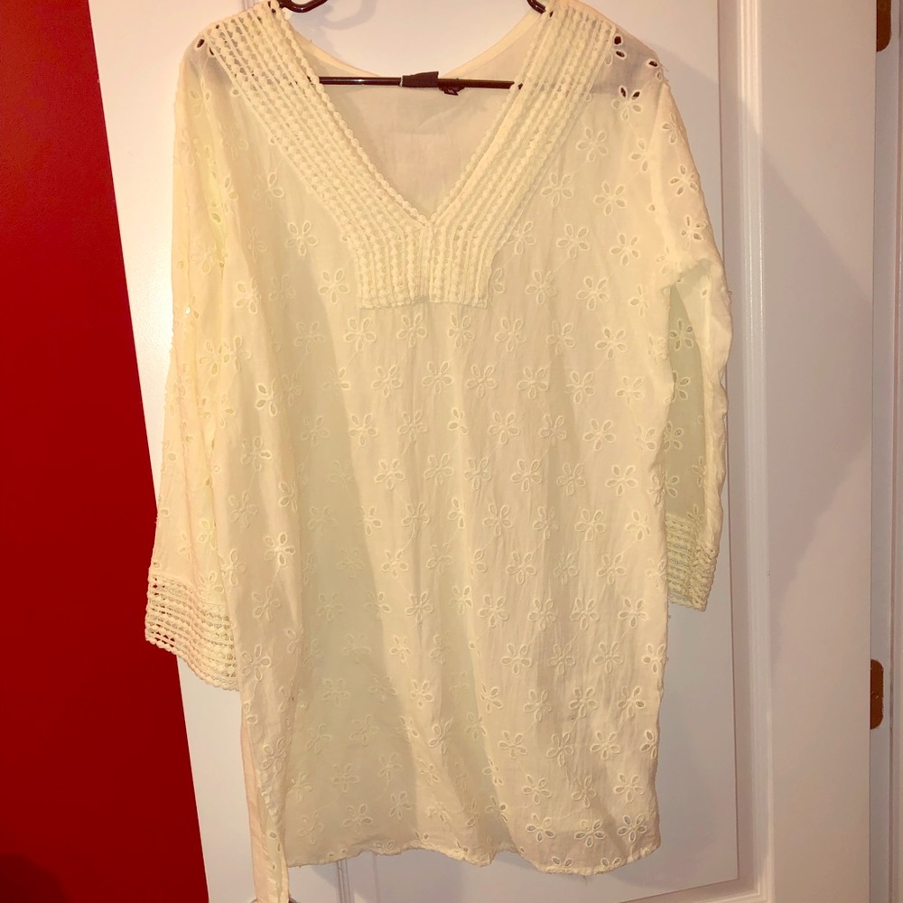 White eyelet top or bathing suit coverup
